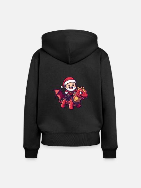 Drache Weihnachtsmann Cartoon - Frauen Premium Bio Zip Hoodie - Schwarz