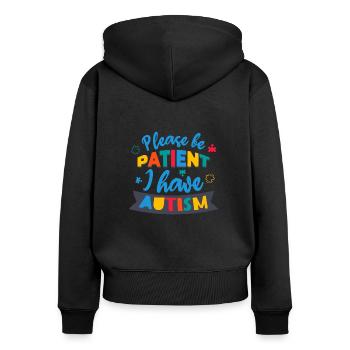 Bitte haben Sie Geduld Ich habe Autismus - Frauen Premium Bio Zip Hoodie - Schwarz - Hinten - Julia (174cm)