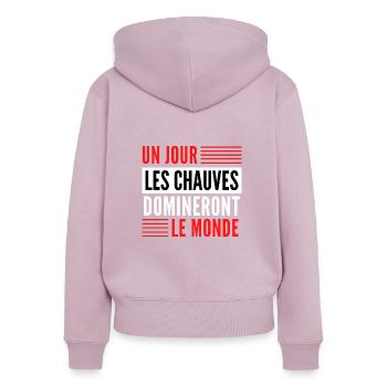 Un jour les chauves domineront le monde - Sweat à capuche zippé Premium bio Femme - rose poudré - Dos - Julia (174cm)