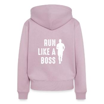 Course de marathon - Sweat à capuche zippé Premium bio Femme - rose poudré - Dos - Julia (174cm)