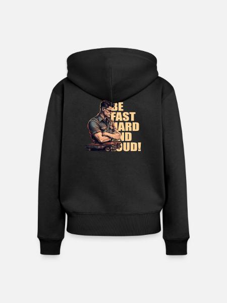 Mechaniker mit Oldtimer - Frauen Premium Bio Zip Hoodie - Schwarz