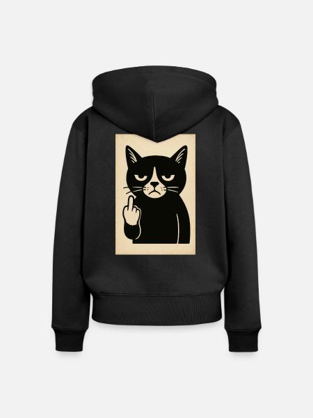 Mürrisch Kätzchen - Frauen Premium Bio Zip Hoodie - Schwarz