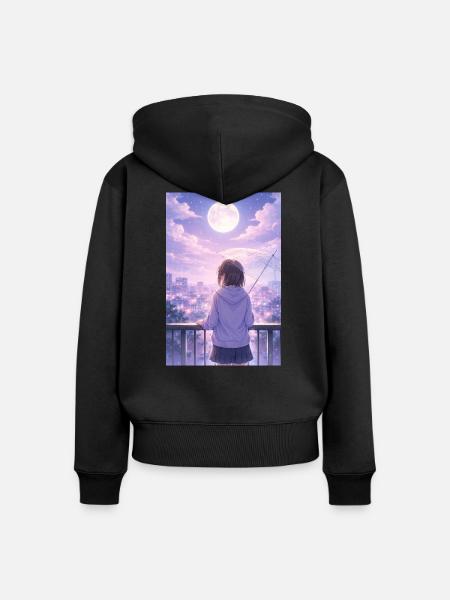 Luna Urban Im Regen - Frauen Premium Bio Zip Hoodie - Schwarz