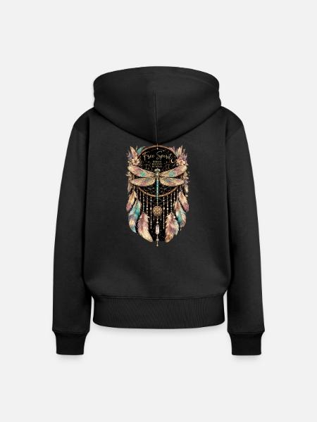 Frei Geist Traumfänger - Frauen Premium Bio Zip Hoodie - Schwarz
