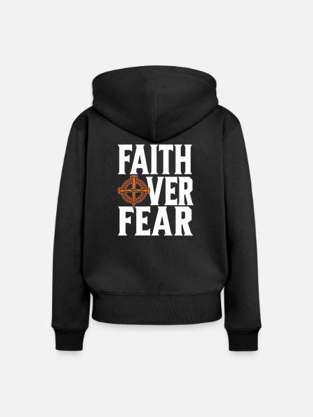 Glaube über Angst – quadratischer Text - Frauen Premium Bio Zip Hoodie - Schwarz