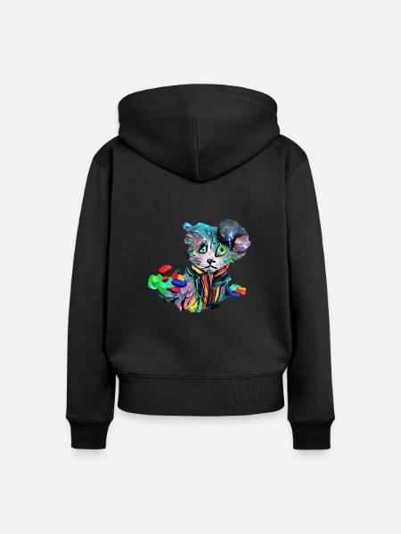 Farbenfrohe Katze - Frauen Premium Bio Zip Hoodie - Schwarz