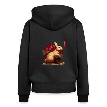 Lapin du Nouvel An chinois 2023 - Sweat à capuche zippé Premium bio Femme - noir - Dos - Julia (174cm)