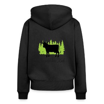 "Eingebildete Kuh: Stolze Grazie" - Frauen Premium Bio Zip Hoodie - Schwarz - Hinten - Julia (174cm)