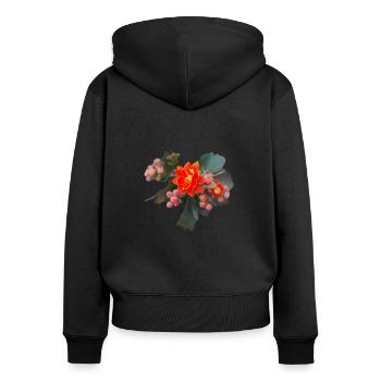FLEURS PRINTANIÈRES DE KALANCHOE (ORANGE) - Sweat à capuche zippé Premium bio Femme - noir - Dos - Julia (174cm)