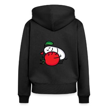 Tomate und Mozzarella Paar - Frauen Premium Bio Zip Hoodie - Schwarz - Hinten - Julia (174cm)