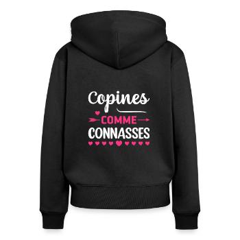 Copines Comme Connasses - Sweat à capuche zippé Premium bio Femme - noir - Dos - Julia (174cm)