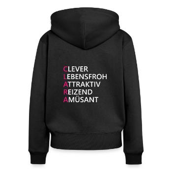 Clara Name Geschenk - Frauen Premium Bio Zip Hoodie - Schwarz - Hinten - Julia (174cm)