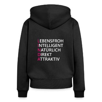 Linda Name Geschenk - Frauen Premium Bio Zip Hoodie - Schwarz - Hinten - Julia (174cm)
