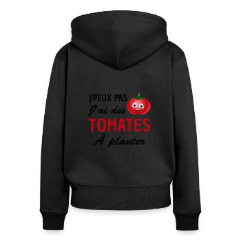 je peux pas j ai des tomates à planter - Sweat à capuche zippé Premium bio Femme - noir - Dos - Julia (174cm)