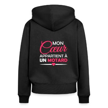 en couple avec un motard - Sweat à capuche zippé Premium bio Femme - noir - Dos - Julia (174cm)