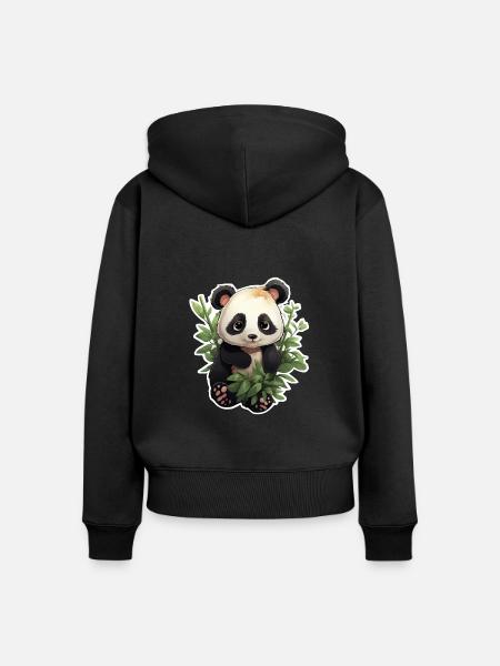 Panda niedlich - Frauen Premium Bio Zip Hoodie - Schwarz