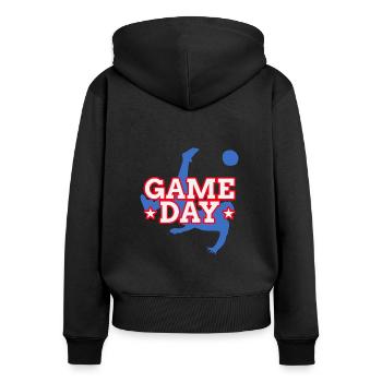 Football vintage Soccer Game Day - Sweat à capuche zippé Premium bio Femme - noir - Dos - Julia (174cm)