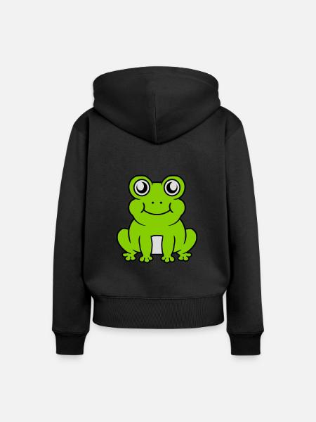 Kleiner sitzender süßer Frosch - Frauen Premium Bio Zip Hoodie - Schwarz