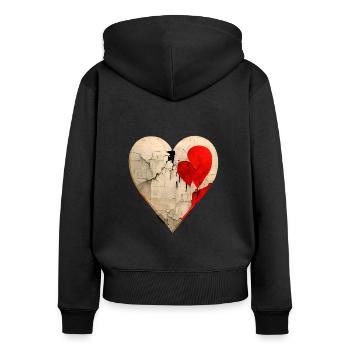 GEBROCHENES HERZ - Frauen Premium Bio Zip Hoodie - Schwarz - Hinten - Julia (174cm)