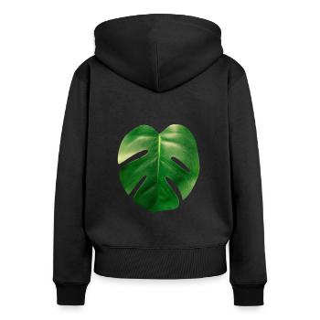 Blatt - Frauen Premium Bio Zip Hoodie - Schwarz - Hinten - Julia (174cm)