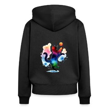 spielende Katze aquarell - Frauen Premium Bio Zip Hoodie - Schwarz - Hinten - Julia (174cm)