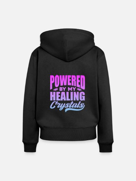 Powered by my healing crystals - Frauen Premium Bio Zip Hoodie - Schwarz