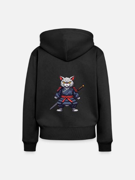Samurai-Katze #5 - Frauen Premium Bio Zip Hoodie - Schwarz