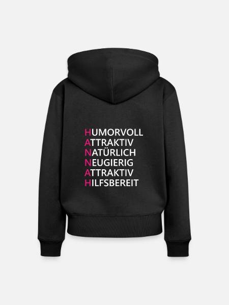 Hannah Name Geschenk - Frauen Premium Bio Zip Hoodie - Schwarz