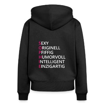 Sophie Name Geschenk - Frauen Premium Bio Zip Hoodie - Schwarz - Hinten - Julia (174cm)