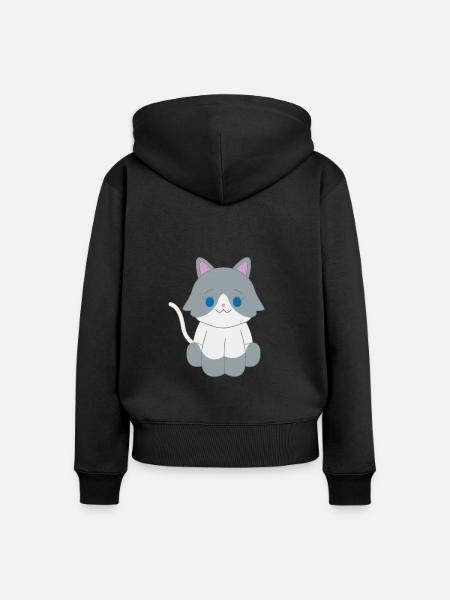 Graue und weiße Katze - Frauen Premium Bio Zip Hoodie - Schwarz