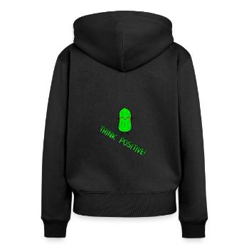 think positive mit lustiger saurer Gurke - Frauen Premium Bio Zip Hoodie - Schwarz - Hinten - Julia (174cm)