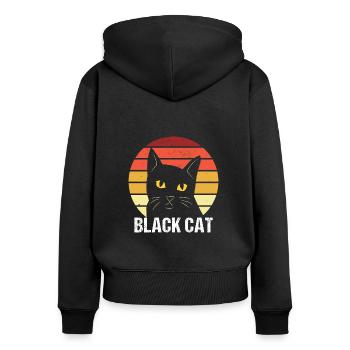 Katze schwarzes Kätzchen Vintage Sonnenuntergang - Frauen Premium Bio Zip Hoodie - Schwarz - Hinten - Julia (174cm)