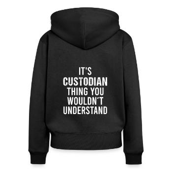 Hausmeister Custodian Vintage Facility Manager - Frauen Premium Bio Zip Hoodie - Schwarz - Hinten - Julia (174cm)