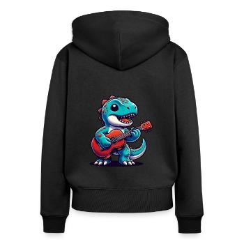 Süßer Dino Gitarrist Design - Frauen Premium Bio Zip Hoodie - Schwarz - Hinten - Julia (174cm)