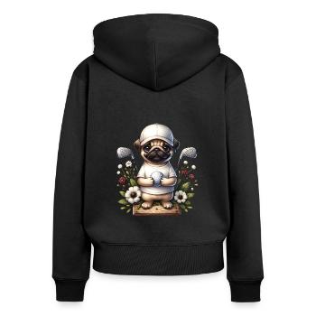 Lustiger Golf Hund Lustige Pug Golfer Design - Frauen Premium Bio Zip Hoodie - Schwarz - Hinten - Julia (174cm)