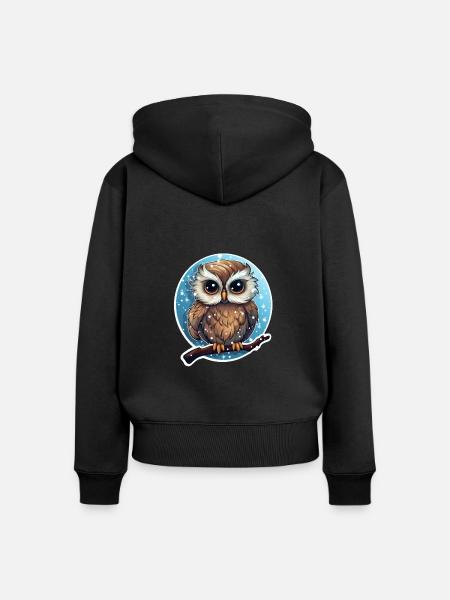 Winter süsse Eule - Frauen Premium Bio Zip Hoodie - Schwarz