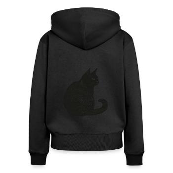 Schwarze Katze Haustier Kätzchen Mietze Schnurren - Frauen Premium Bio Zip Hoodie - Schwarz - Hinten - Julia (174cm)