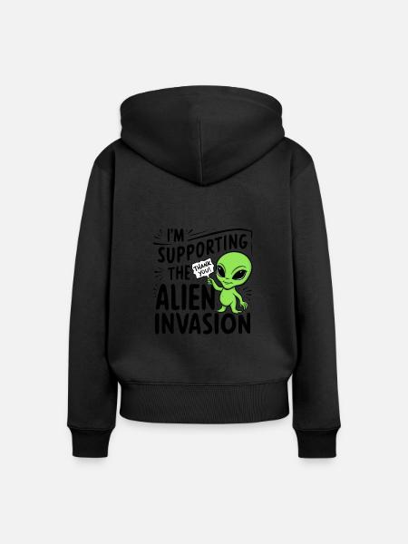 Alien Invasion - Humor - Frauen Premium Bio Zip Hoodie - Schwarz