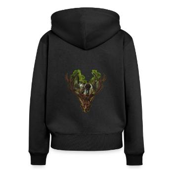 Jägerherz – Verbunden mit Natur und Wild - Frauen Premium Bio Zip Hoodie - Schwarz - Hinten - Julia (174cm)