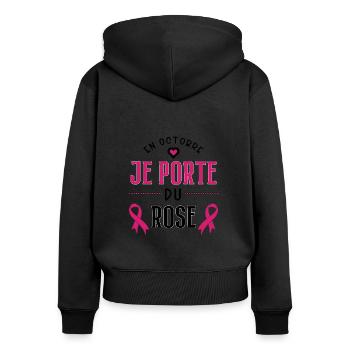 En octobre je porte du rose cadeau octobre rose - Sweat à capuche zippé Premium bio Femme - noir - Dos - Julia (174cm)