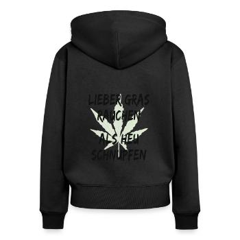 lieber gras rauchen - Frauen Premium Bio Zip Hoodie - Schwarz - Hinten - Julia (174cm)