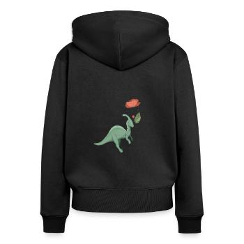 süßer Dinosaurier mit Blume - Frauen Premium Bio Zip Hoodie - Schwarz - Hinten - Julia (174cm)