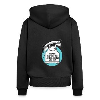 Ohne Telefon sind Menschen frei - Frauen Premium Bio Zip Hoodie - Schwarz - Hinten - Julia (174cm)