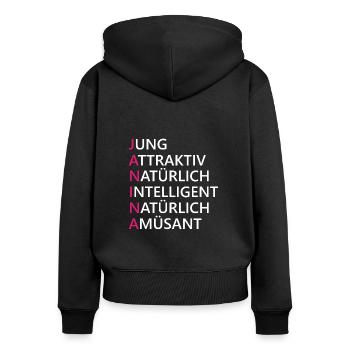 Janina Name Geschenk - Frauen Premium Bio Zip Hoodie - Schwarz - Hinten - Julia (174cm)