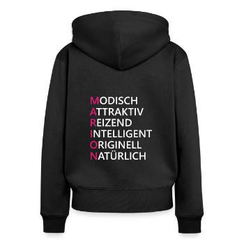 Marion Name Geschenk - Frauen Premium Bio Zip Hoodie - Schwarz - Hinten - Julia (174cm)