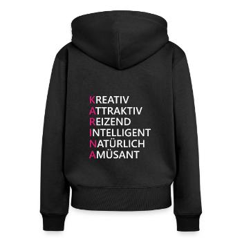 Karina Name Geschenk - Frauen Premium Bio Zip Hoodie - Schwarz - Hinten - Julia (174cm)
