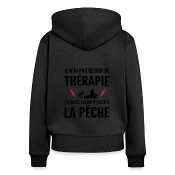 thérapie - pêche / humour pêche - Sweat à capuche zippé Premium bio Femme - noir - Dos - Julia (174cm)