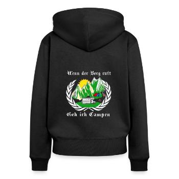 Wenn der berg ruft geh ich campen mit meinem Shirt - Frauen Premium Bio Zip Hoodie - Schwarz - Hinten - Julia (174cm)