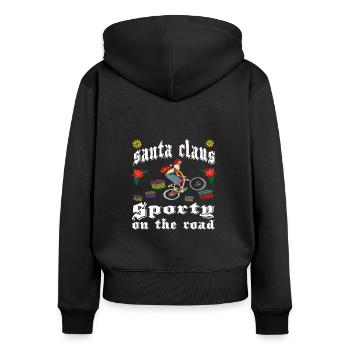 Santa Claus with mountain bike sporty underwgs - Women's Premium Organic Zip Hoodie - black - Back - Julia (174cm)