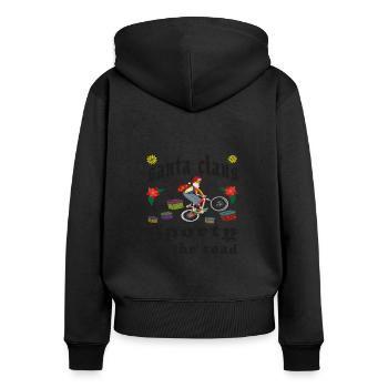 Santa Claus with mountain bike sporty underwgs - Women's Premium Organic Zip Hoodie - black - Back - Julia (174cm)
